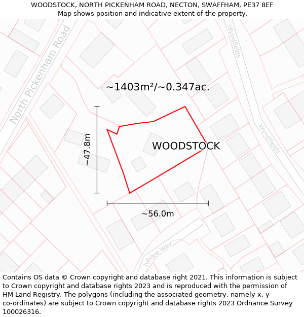 WOODSTOCK, NORTH PICKENHAM ROAD, NECTON, SWAFFHAM, PE37 8EF: Plot and title map