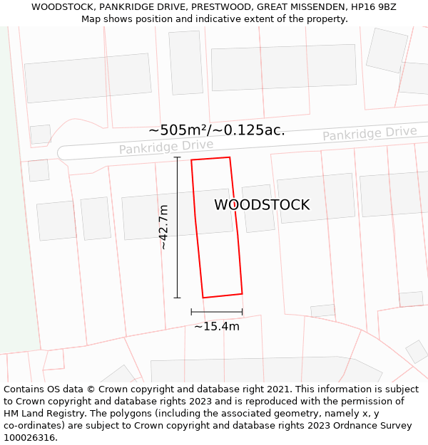 WOODSTOCK, PANKRIDGE DRIVE, PRESTWOOD, GREAT MISSENDEN, HP16 9BZ: Plot and title map