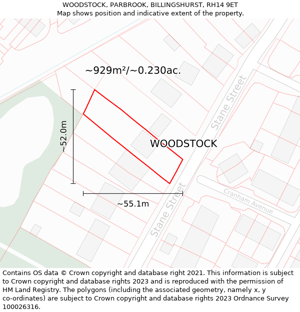 WOODSTOCK, PARBROOK, BILLINGSHURST, RH14 9ET: Plot and title map