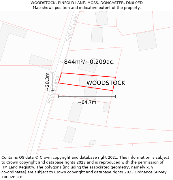 WOODSTOCK, PINFOLD LANE, MOSS, DONCASTER, DN6 0ED: Plot and title map