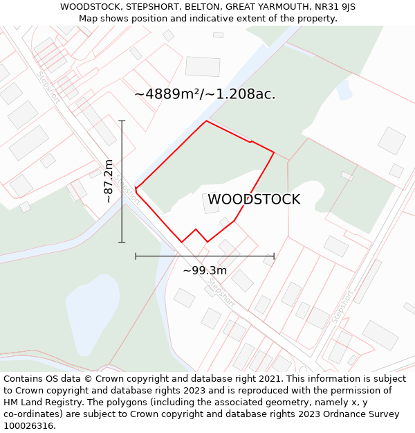 WOODSTOCK, STEPSHORT, BELTON, GREAT YARMOUTH, NR31 9JS: Plot and title map