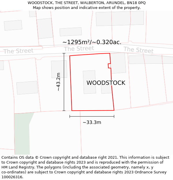 WOODSTOCK, THE STREET, WALBERTON, ARUNDEL, BN18 0PQ: Plot and title map