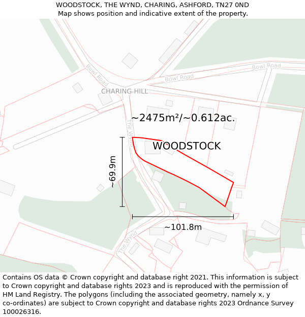 WOODSTOCK, THE WYND, CHARING, ASHFORD, TN27 0ND: Plot and title map