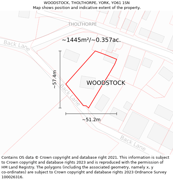 WOODSTOCK, THOLTHORPE, YORK, YO61 1SN: Plot and title map