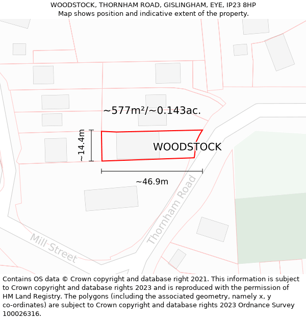 WOODSTOCK, THORNHAM ROAD, GISLINGHAM, EYE, IP23 8HP: Plot and title map