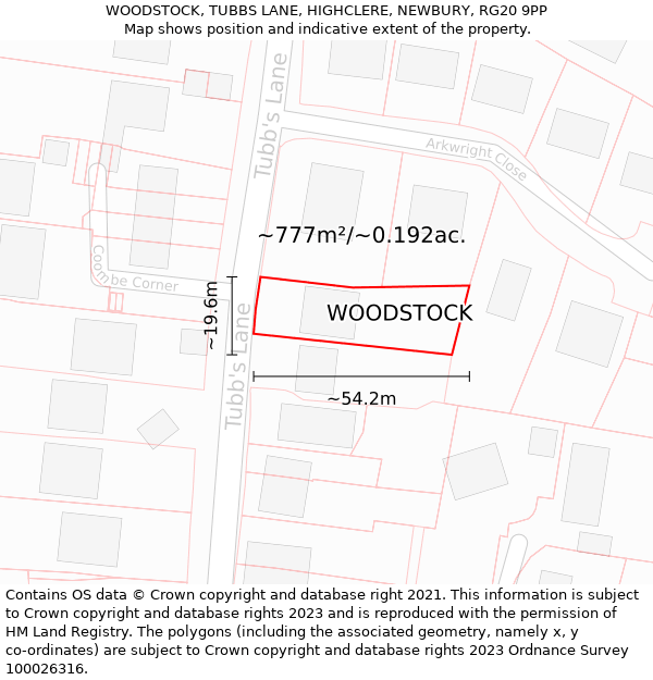WOODSTOCK, TUBBS LANE, HIGHCLERE, NEWBURY, RG20 9PP: Plot and title map