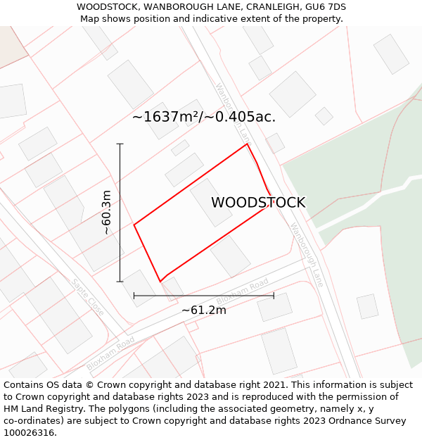 WOODSTOCK, WANBOROUGH LANE, CRANLEIGH, GU6 7DS: Plot and title map