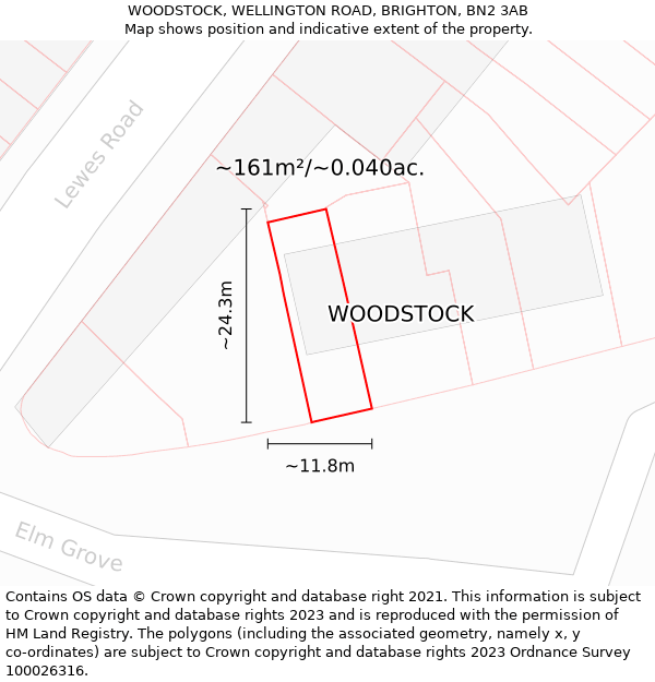 WOODSTOCK, WELLINGTON ROAD, BRIGHTON, BN2 3AB: Plot and title map
