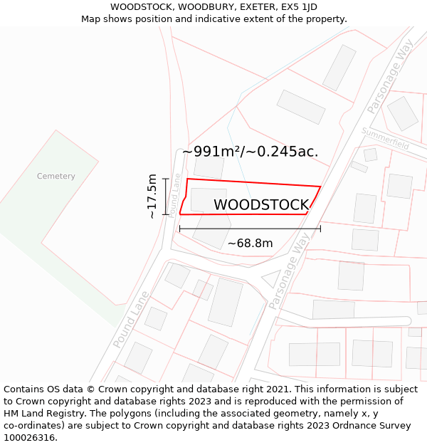 WOODSTOCK, WOODBURY, EXETER, EX5 1JD: Plot and title map