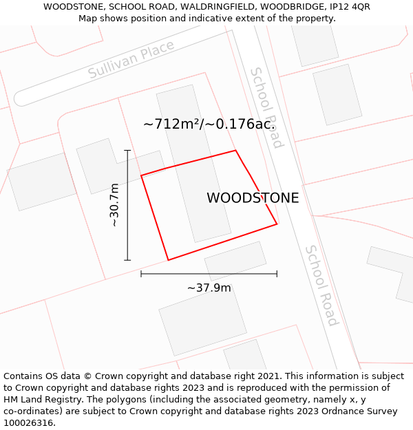 WOODSTONE, SCHOOL ROAD, WALDRINGFIELD, WOODBRIDGE, IP12 4QR: Plot and title map
