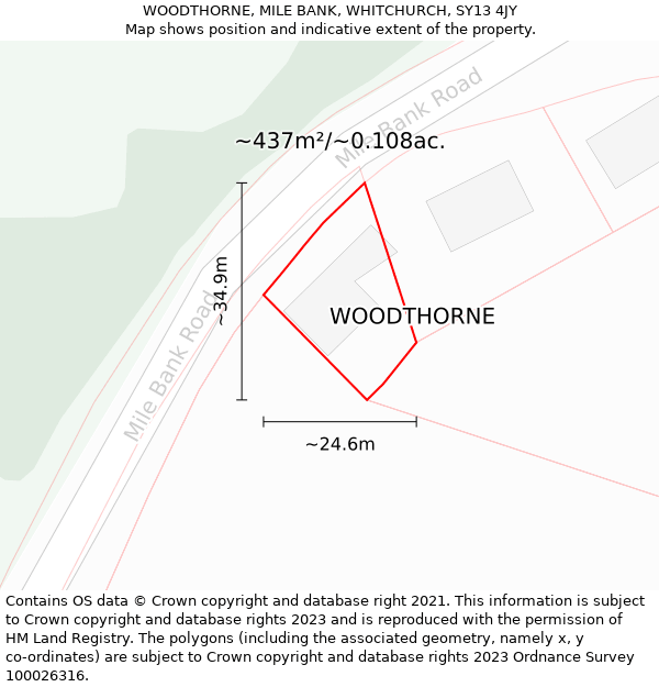 WOODTHORNE, MILE BANK, WHITCHURCH, SY13 4JY: Plot and title map