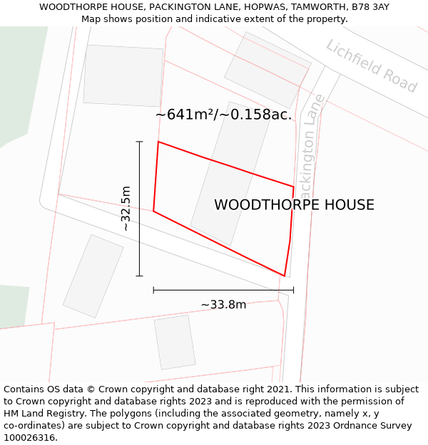 WOODTHORPE HOUSE, PACKINGTON LANE, HOPWAS, TAMWORTH, B78 3AY: Plot and title map