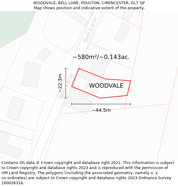 WOODVALE, BELL LANE, POULTON, CIRENCESTER, GL7 5JF: Plot and title map