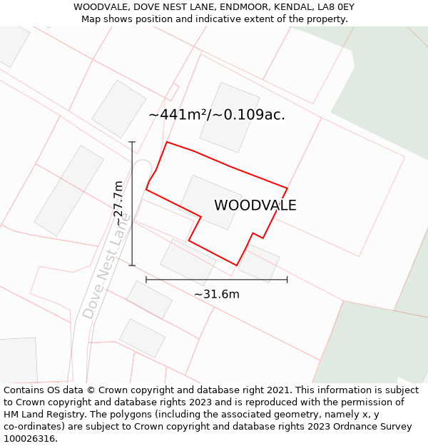 WOODVALE, DOVE NEST LANE, ENDMOOR, KENDAL, LA8 0EY: Plot and title map