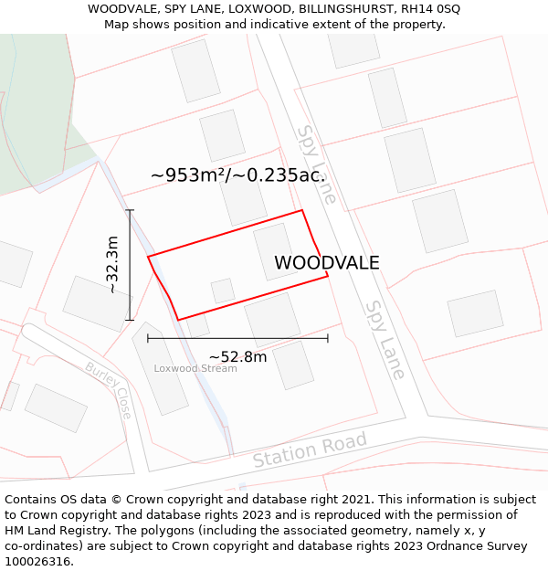 WOODVALE, SPY LANE, LOXWOOD, BILLINGSHURST, RH14 0SQ: Plot and title map