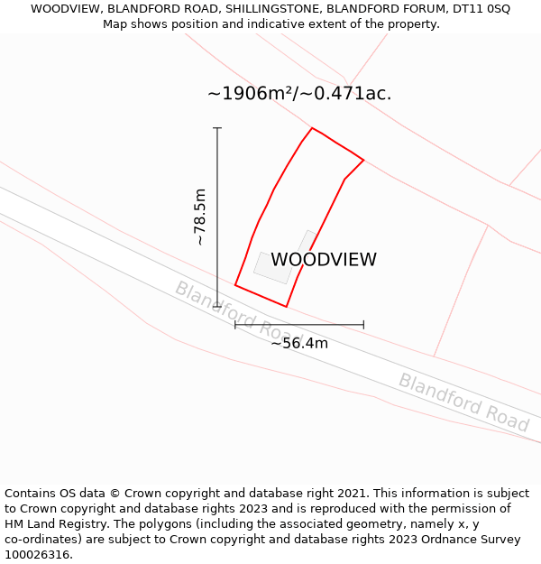 WOODVIEW, BLANDFORD ROAD, SHILLINGSTONE, BLANDFORD FORUM, DT11 0SQ: Plot and title map