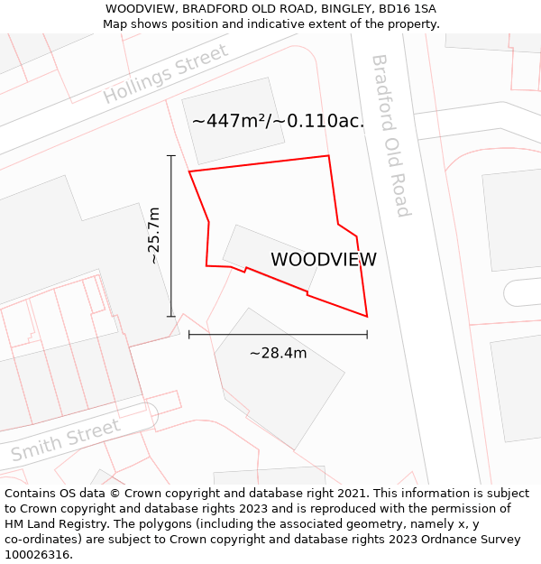 WOODVIEW, BRADFORD OLD ROAD, BINGLEY, BD16 1SA: Plot and title map