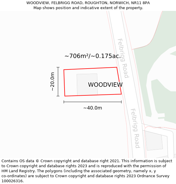 WOODVIEW, FELBRIGG ROAD, ROUGHTON, NORWICH, NR11 8PA: Plot and title map