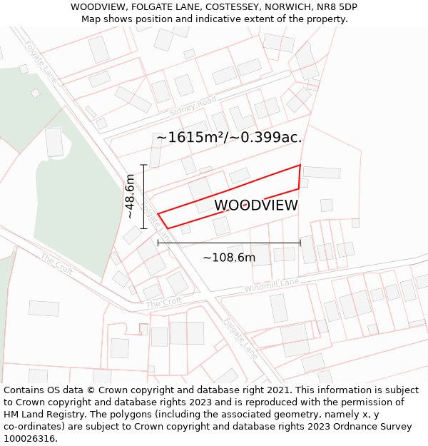 WOODVIEW, FOLGATE LANE, COSTESSEY, NORWICH, NR8 5DP: Plot and title map