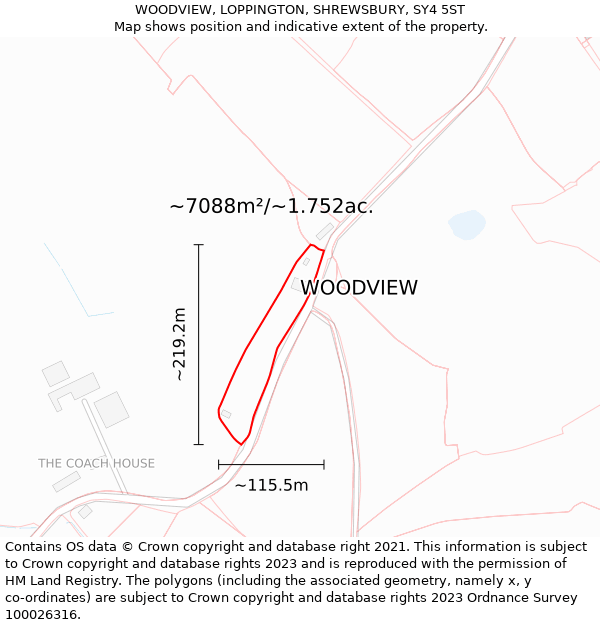 WOODVIEW, LOPPINGTON, SHREWSBURY, SY4 5ST: Plot and title map