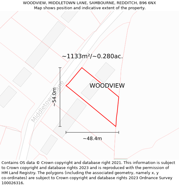 WOODVIEW, MIDDLETOWN LANE, SAMBOURNE, REDDITCH, B96 6NX: Plot and title map