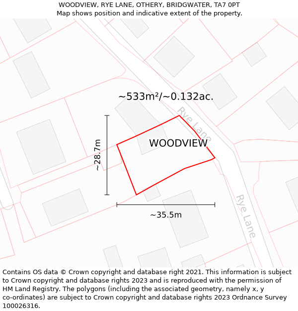 WOODVIEW, RYE LANE, OTHERY, BRIDGWATER, TA7 0PT: Plot and title map