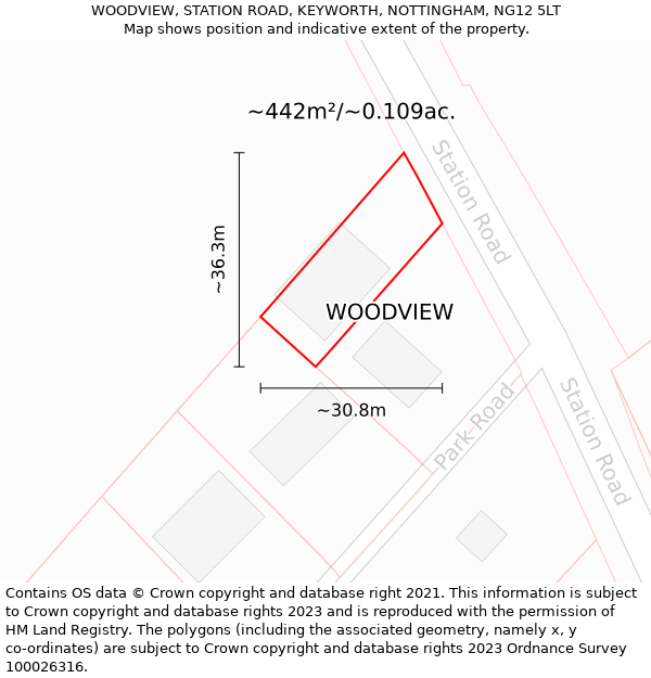 WOODVIEW, STATION ROAD, KEYWORTH, NOTTINGHAM, NG12 5LT: Plot and title map