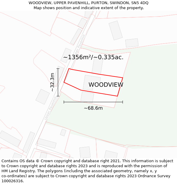 WOODVIEW, UPPER PAVENHILL, PURTON, SWINDON, SN5 4DQ: Plot and title map