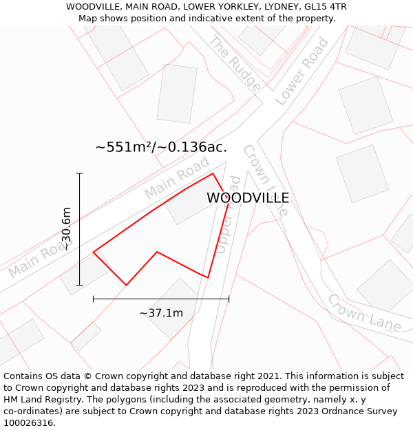 WOODVILLE, MAIN ROAD, LOWER YORKLEY, LYDNEY, GL15 4TR: Plot and title map