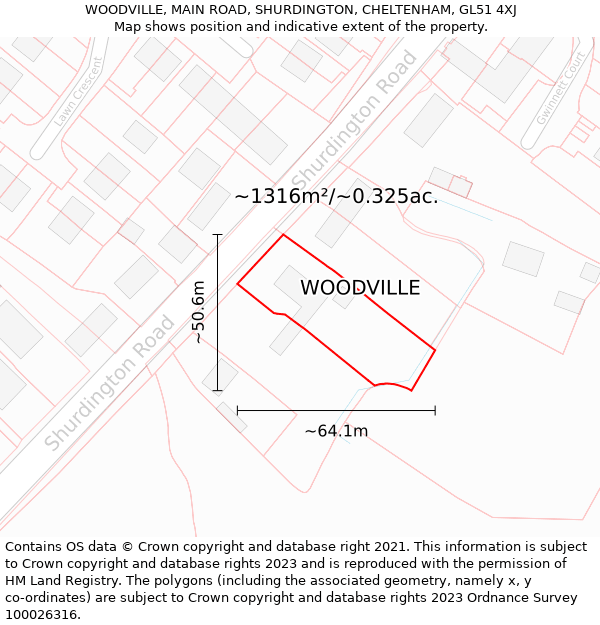 WOODVILLE, MAIN ROAD, SHURDINGTON, CHELTENHAM, GL51 4XJ: Plot and title map