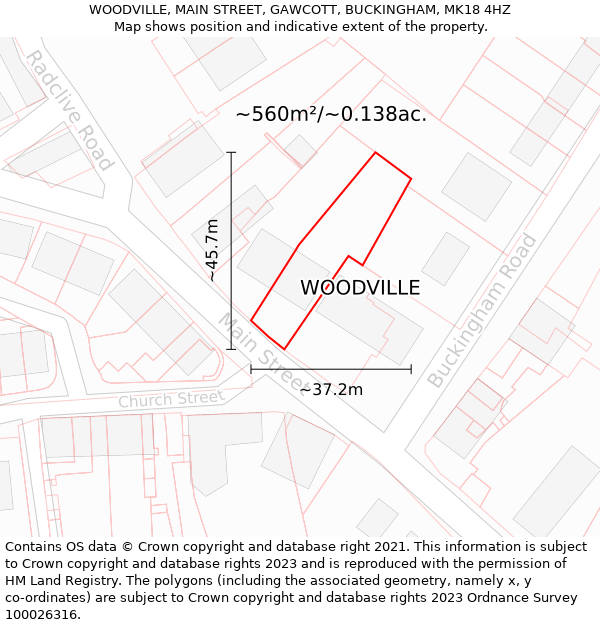 WOODVILLE, MAIN STREET, GAWCOTT, BUCKINGHAM, MK18 4HZ: Plot and title map