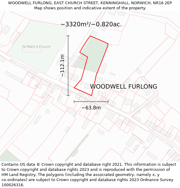 WOODWELL FURLONG, EAST CHURCH STREET, KENNINGHALL, NORWICH, NR16 2EP: Plot and title map