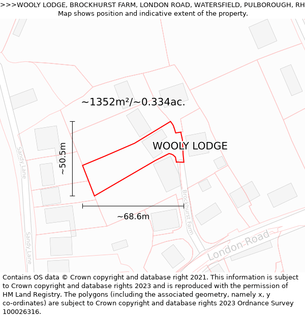 WOOLY LODGE, BROCKHURST FARM, LONDON ROAD, WATERSFIELD, PULBOROUGH, RH20 1NX: Plot and title map