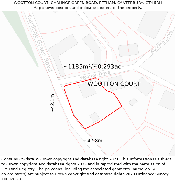 WOOTTON COURT, GARLINGE GREEN ROAD, PETHAM, CANTERBURY, CT4 5RH: Plot and title map