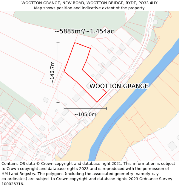 WOOTTON GRANGE, NEW ROAD, WOOTTON BRIDGE, RYDE, PO33 4HY: Plot and title map