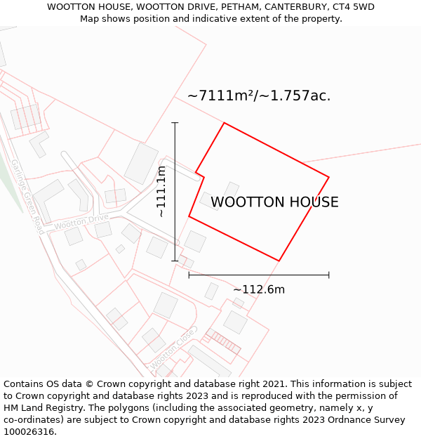 WOOTTON HOUSE, WOOTTON DRIVE, PETHAM, CANTERBURY, CT4 5WD: Plot and title map