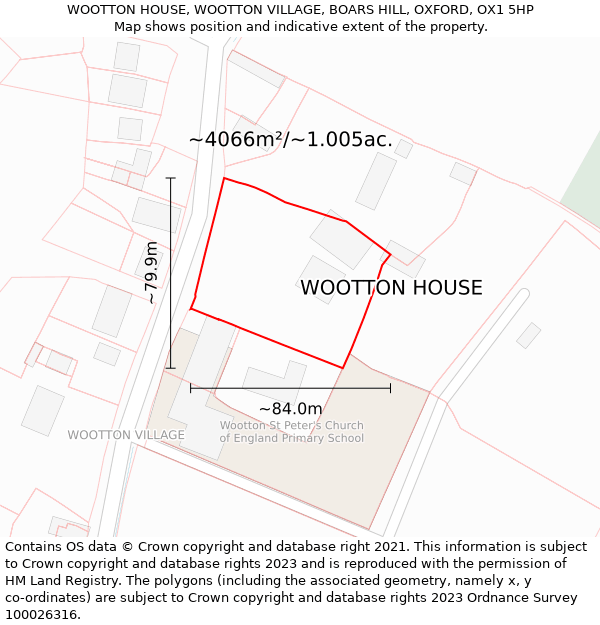 WOOTTON HOUSE, WOOTTON VILLAGE, BOARS HILL, OXFORD, OX1 5HP: Plot and title map