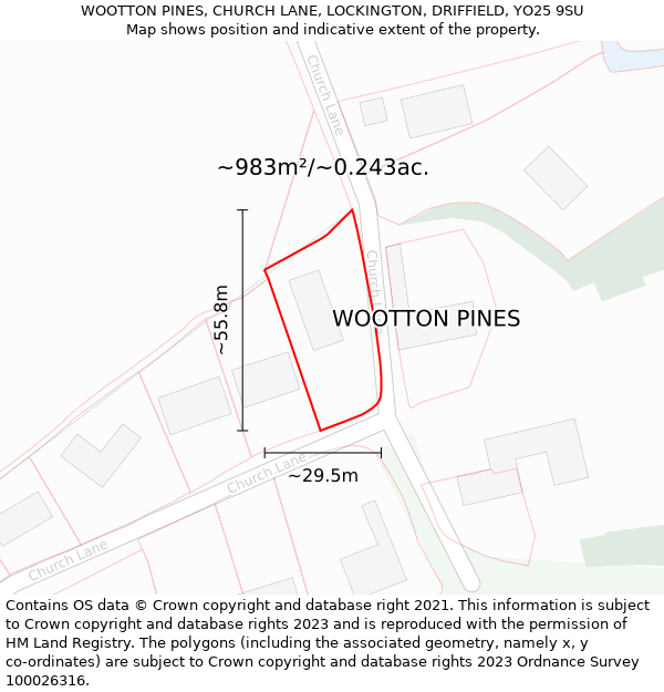 WOOTTON PINES, CHURCH LANE, LOCKINGTON, DRIFFIELD, YO25 9SU: Plot and title map