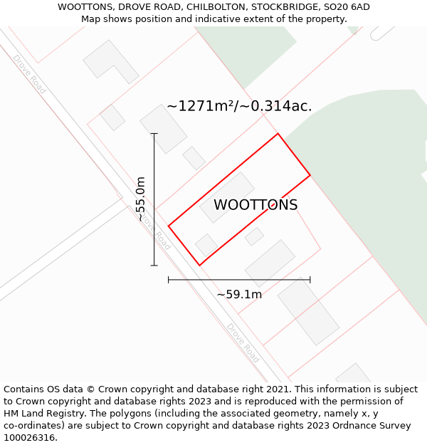 WOOTTONS, DROVE ROAD, CHILBOLTON, STOCKBRIDGE, SO20 6AD: Plot and title map