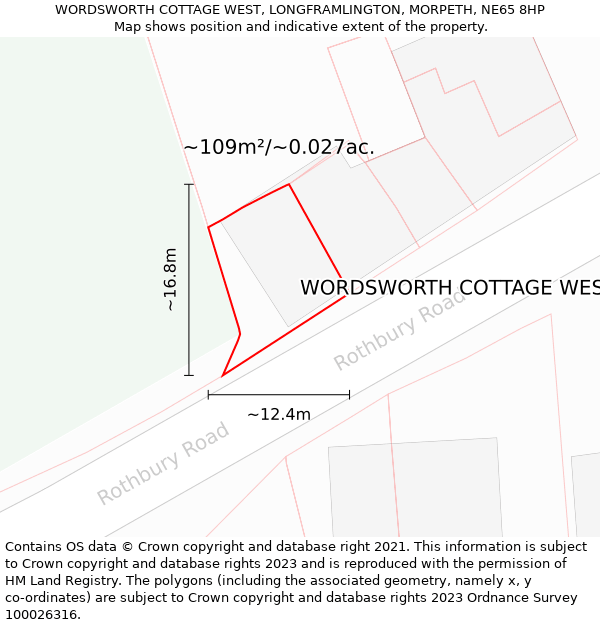 WORDSWORTH COTTAGE WEST, LONGFRAMLINGTON, MORPETH, NE65 8HP: Plot and title map
