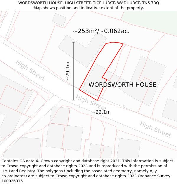 WORDSWORTH HOUSE, HIGH STREET, TICEHURST, WADHURST, TN5 7BQ: Plot and title map