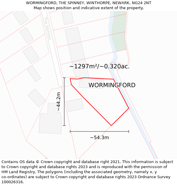 WORMINGFORD, THE SPINNEY, WINTHORPE, NEWARK, NG24 2NT: Plot and title map