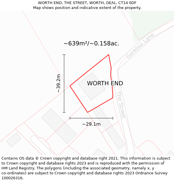 WORTH END, THE STREET, WORTH, DEAL, CT14 0DF: Plot and title map