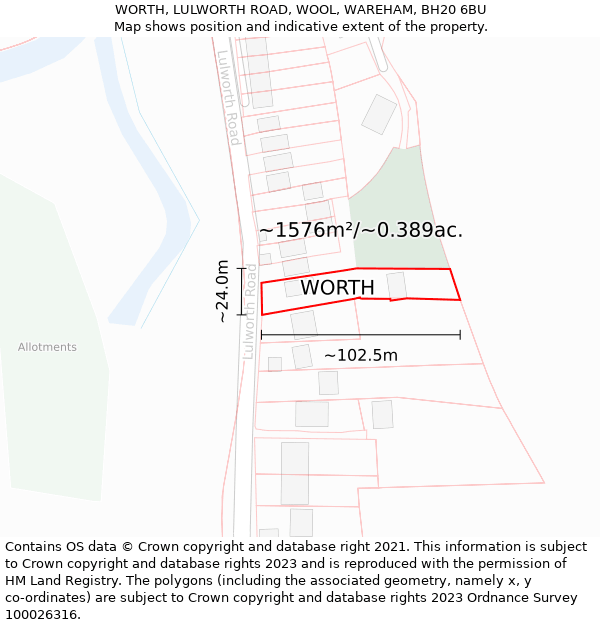 WORTH, LULWORTH ROAD, WOOL, WAREHAM, BH20 6BU: Plot and title map