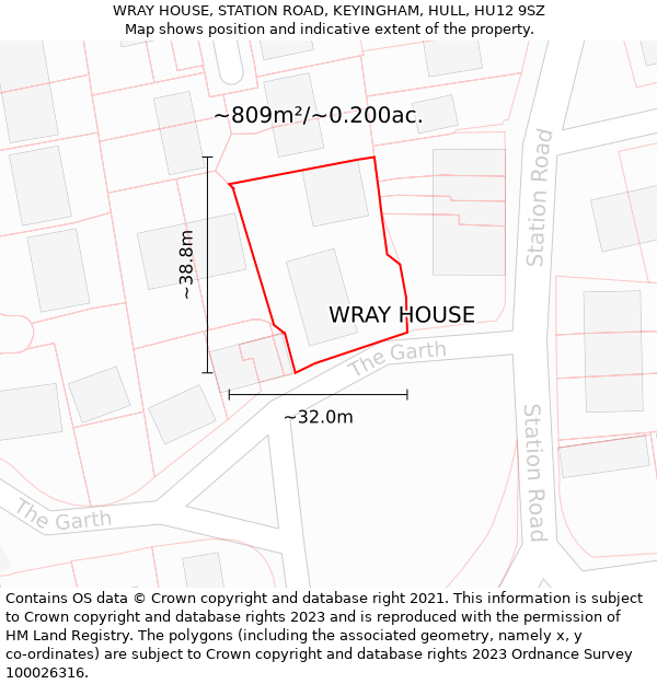 WRAY HOUSE, STATION ROAD, KEYINGHAM, HULL, HU12 9SZ: Plot and title map