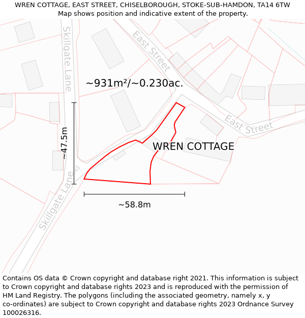 WREN COTTAGE, EAST STREET, CHISELBOROUGH, STOKE-SUB-HAMDON, TA14 6TW: Plot and title map