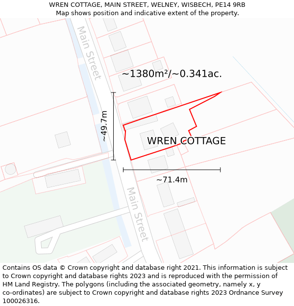 WREN COTTAGE, MAIN STREET, WELNEY, WISBECH, PE14 9RB: Plot and title map