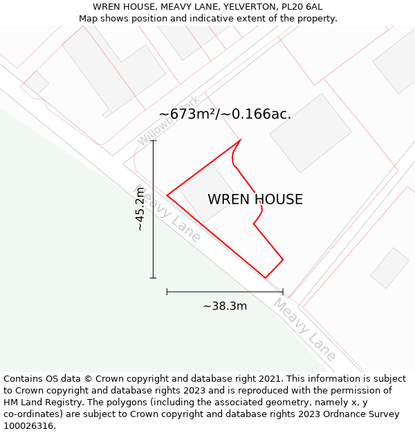 WREN HOUSE, MEAVY LANE, YELVERTON, PL20 6AL: Plot and title map