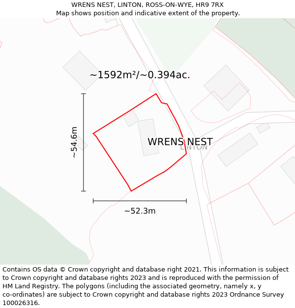 WRENS NEST, LINTON, ROSS-ON-WYE, HR9 7RX: Plot and title map