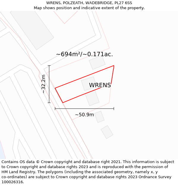 WRENS, POLZEATH, WADEBRIDGE, PL27 6SS: Plot and title map